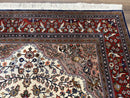 Beautiful Sino Persian Rug 7x10, Circle of Life Tree of Life Rug, Birds, Cream Red Navy Blue Taupe, Wool Silk Accents, Hand Knotted Vintage