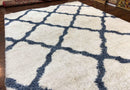 Modern Shag Rug 9x12, Ivory and Dark Blue, Diamond Pattern, Soft, Room Sized, Contemporary Rug, Plush
