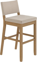 Bar Stool With Back Upholstered In Natural Flax Fabric