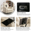 Home Theater Recliner with 270 Degree Swivel, PU Leather, Power Recliner with Tray Table, Phone Holder, Cup Holder, USB Port, White