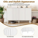 ON-TREND Minimalist Shoe Cabinet with 5 Solid Wood Legs, Cream Style Sideboard Buffet Cabinet with Fluted Doors, Large 4-Door Storage Cabinet with Adjustable Shelves for Living Room, White, 55.1*13.7'