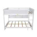Queen Over Queen Bunk Bed with Built-in Storage Cabinets,Charging Station,Ladder,Safety Guardrails,Solid Pine Wood Bunk Bed,White