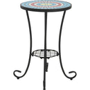 Patio Side Table with Shelf,Blue+Black