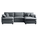 Oversized modular cushioned sofa with conversible ottoman, 3-seater sofa with 2 footstools, U shape sofa inGrey corduroy fabric