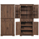 K&K 71' Tall Kitchen Pantry Cabinet with 3 Pull Out Cabinet Organizers, Farmhouse Embossed Texture Storage Cabinet with 6 Door Shelves, 2 Drawers, Freestanding Cupboard for Kitchen, Dining Room Brown