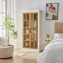 Rustic Style Display Cabinet with Glass Doors for Collectibles - White & Brown, 71.2'' Tall