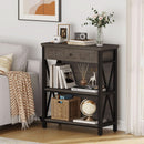 Rustic Bookshelf With Drawer Walnut Brown Industrial Wood And Metal