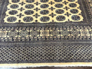 Pakistani Bokhara Turkoman Rug 9x11, Cream, Handmade Wool Vintage Carpet