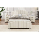 3 Pieces Bedroom Sets Queen Size Velvet Upholstered Platform Bed Vertical Channel Tufted Headboard and Two Three-drawer Nightstands,Beige