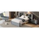 Twin Size Platform Bed with Storage Headboard and Lockers, Gray