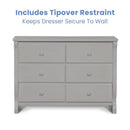 Six Drawer Dresser In Grey With Interlocking Drawers