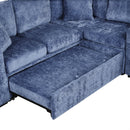 L-shaped Convertible Sofa Bed with Pull-Out Bed, Cup Holders, and Storage Space, Blue Chenille, 120.5'