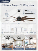 65 Inch Ceiling Fan With Remote Control No Light Indoor Outdoor