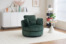 Oversized 360 Degreed Swivel Accent Chair Modern Soft Plush Corduroy Round Barrel Chair for Living Room Bedroom with Pillows, Green