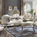 Dresden II - Sofa With 7 Pillows - Pearl Synthetic Leather & Gold Patina