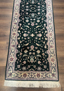 Pak Persian Runner Rug 2.6 x 10, Dark Green and Beige, Floral Allover