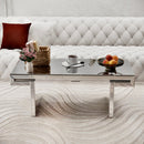 Luxury Rectangular Mirror Coffee Table with Fluted Tempered Glass, Light Luxury Style, Easy Assembly