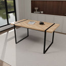 59' MDF light wood dining table and modern dining chair 4-piece set, medieval wooden kitchen dining table set, rectangular metal base, dining table and suede chair