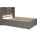 King Size Platform Bed with Storage Headboard and 8 Drawers, Gray