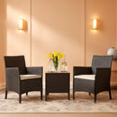 3 Piece PE Rattan Patio Set With Glass Table Brown