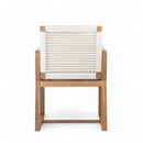 Outdoor Dining Chairs Set of 2, Acacia Wood Patio Armchair with Rope Design Back and Arms and Washable Cushion,for Backyard, Poolside, Garden,White