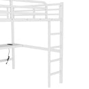 Metal Queen Size Loft Bed with Power Outlet and LED Lighted, Space-Saving, Noise Reduced, White