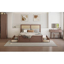 Full Size Wood Storage Platform Bed with 4 Drawers, Rattan Headboard, Espresso