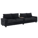 Modern 4-Seater Corduroy Sofa Couch with USB Ports and Hidden Storage in Black