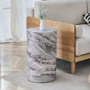 Simple Grey Marble Textured Cylindrical Coffee Table MDF Material 12-Inch Diameter x 19.7 Inch Height