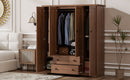 4 Door Wardrobe Armoire Closet with 2 Drawers, Brown