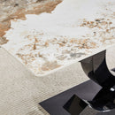 Table and chair set.63*31.5 Inch Pandora Pattern Sintered Stone Dining Table Set,MDF material OC shaped bracket,Paired With 2 Benches,A Choice of Subtle Luxury for Modern Homes.