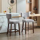 Mid Century Modern Counter Height Bar Stools Set of 2, Farmhouse Linen Fabric Upholstered Accent Chair Curved Backrest with Copper Nails around,Kitchen Chairs with Hardwood Frame, Gray