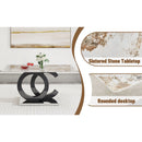 Table and chair set.63*31.5 Inch Pandora Pattern Sintered Stone Dining Table Set,MDF material OC shaped bracket,Paired With 2 Benches,A Choice of Subtle Luxury for Modern Homes.