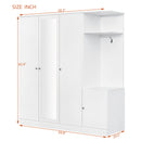 4-Door Wardrobe with Shelves, Drawers, and Full-Length Mirror, White