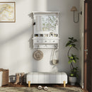 Floating Makeup Vanity with Big Mirror, Wall-Mounted Storage Vanity with Drawers, Pockets & Hooks, Space-Saving Decorative Home Organizer, White, Engineered Wood, 23.8 x 6.1 x 31.8 inches