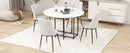 TOPMAX Space-Saving 5-Piece Extendable Kitchen Dining Table Set for Small Spaces - Round Faux Marble Top with Black Frame, 4 Upholstered Chairs, Compact Foldable Design,White+Beige