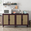 70' Rattan Buffet Cabinet with Storage, 4-Door Sideboard Buffet Cabinet with Adjustable Shelves for Kitchen, Living Room and Dining Room, Easy Assembly,Brown