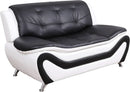 3 Piece Aldo Modern Faux Leather Sofa Set Black And White With Sofa Loveseat And Chair