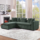 Elegant Chenille L-Shaped Sofa with Wooden Storage Compartment, Green, 93.7 Inches