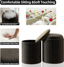 Round Velvet Storage Ottoman Black Lacquered Finish