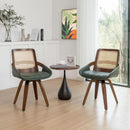 Set Midcentury Green Rattan Bentwood Dining Chairs