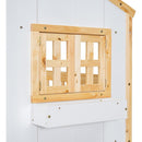 Twin over Twin House Bunk Bed with Roof, Window, Window Box, Door, with Safety Guardrails and Ladder, Natural/White