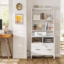White Printer Stand With Locking File Cabinet And Charging Station