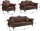 2 Piece Living Room Set Mid-Century Modern Chesterfield Chair Loveseat in Brown PU Leather Edition
