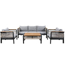 Outdoor Sectional Sofa Set 5-Person Patio Seating Group with Cushions and Coffee Table, Grey, Steel & Acacia Wood