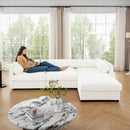 Contemporary White Chenille L-Shaped Sofa with Storage and Ottoman, 3-Seater Cylindrical Backrest