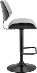 Grey Faux Leather Swivel Bar Stool With Adjustable Height