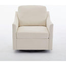 cream white fabric swivel rotating accent chair with USB and magazine book for living room and hotel bed room
