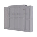 Full Size Murphy Bed, Wooden Full Wall Bed with 2 Wardrobe and Storage Shelf, Multifunctional Foldable Platform Bedframe for Guest-Room, Bedroom, Gray