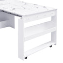 TOPMAX Compact 33.5x15.7x69inch Buffet with Hutch and Foldable Dining Table, Multifunctional Cupboard with Storage Shelf and Side Hooks for Small Places,Studio, Apartment, Marble White